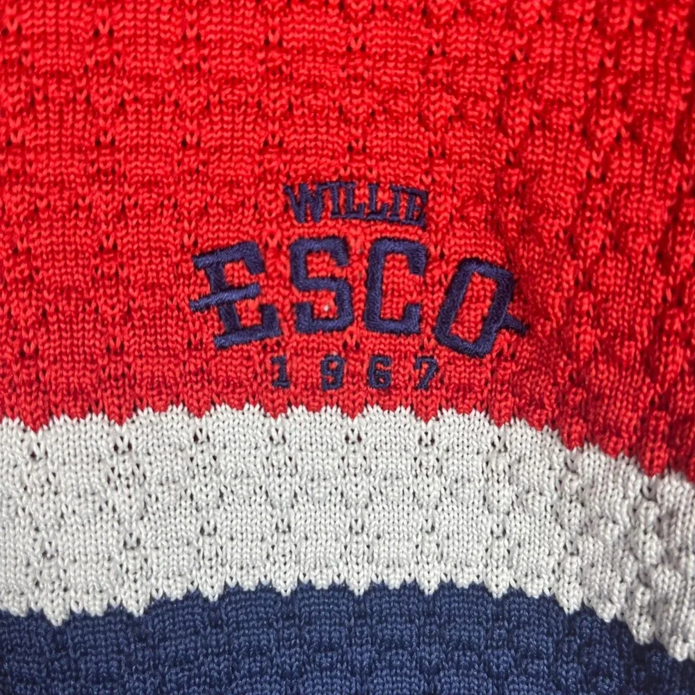 Willie Esco Polo Shirt Mens XL Red White Blue Colorblock Textured Knit Vintage
